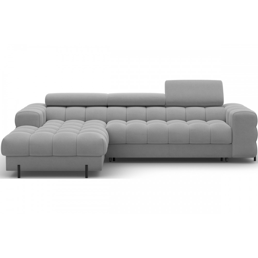 Canapé d'angle convertible FELIX VELOURS en velours gris 5 places, angle gauche (vu de face) Canapé d'angle convertible FELIX VELOURS en velours gris 5 places, angle gauche (vu de face)