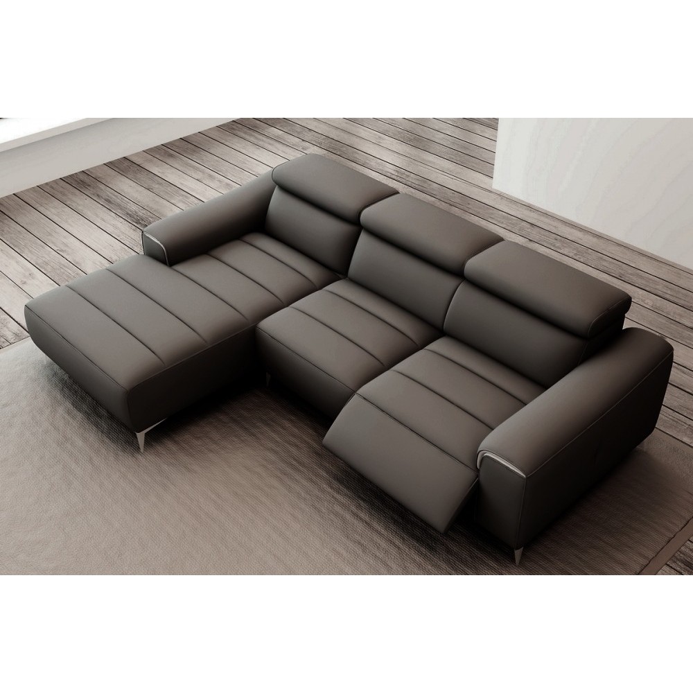 Canapé d'angle fonction relax en cuir italien 5 places SERENITY, noir, angle gauche