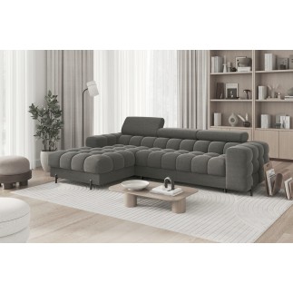 Canapé d'angle convertible FELIX VELOURS en velours gris foncé 5 places, angle gauche (vu de face)