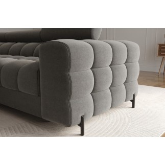 Canapé d'angle convertible FELIX VELOURS en velours gris foncé 5 places, angle gauche (vu de face)