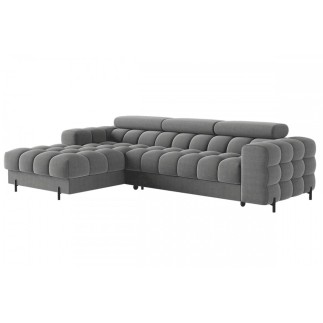 Canapé d'angle convertible FELIX VELOURS en velours gris foncé 5 places, angle gauche (vu de face)