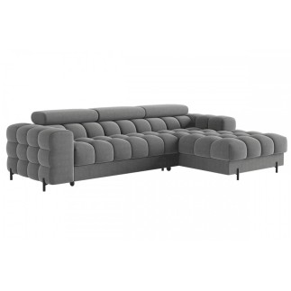 Canapé d'angle convertible FELIX VELOURS en velours gris foncé, 5 places, angle droit (vu de face)