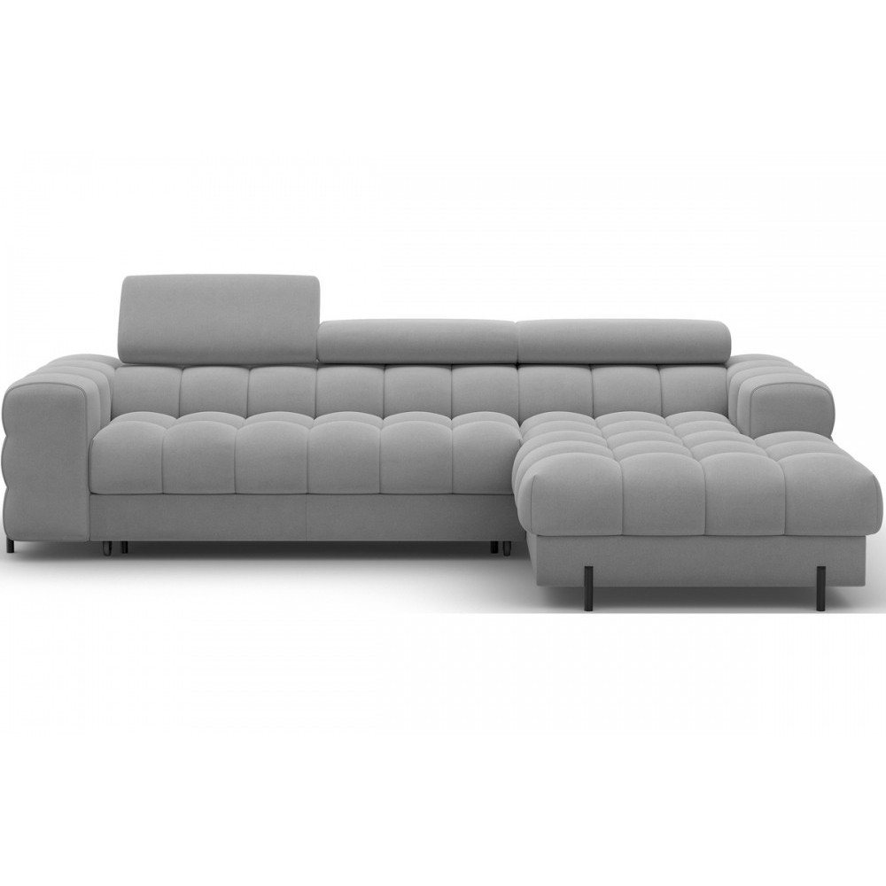 Canapé d'angle convertible FELIX VELOURS en velours gris, 5 places, angle droit (vu de face) Canapé d'angle convertible FELIX VELOURS en velours gris, 5 places, angle droit (vu de face)