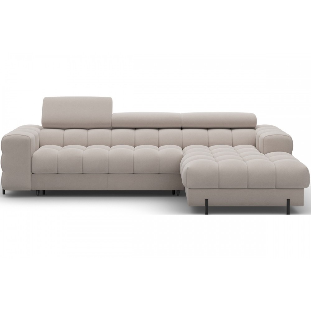 Canapé d'angle convertible FELIX VELOURS en velours beige, 5 places, angle droit (vu de face) Canapé d'angle convertible FELIX VELOURS en velours beige, 5 places, angle droit (vu de face)