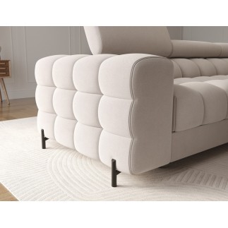 Canapé d'angle convertible FELIX VELOURS en velours beige, 5 places, angle droit (vu de face)