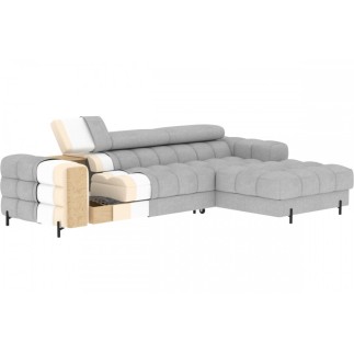 Canapé d'angle convertible FELIX VELOURS en velours beige, 5 places, angle droit (vu de face)