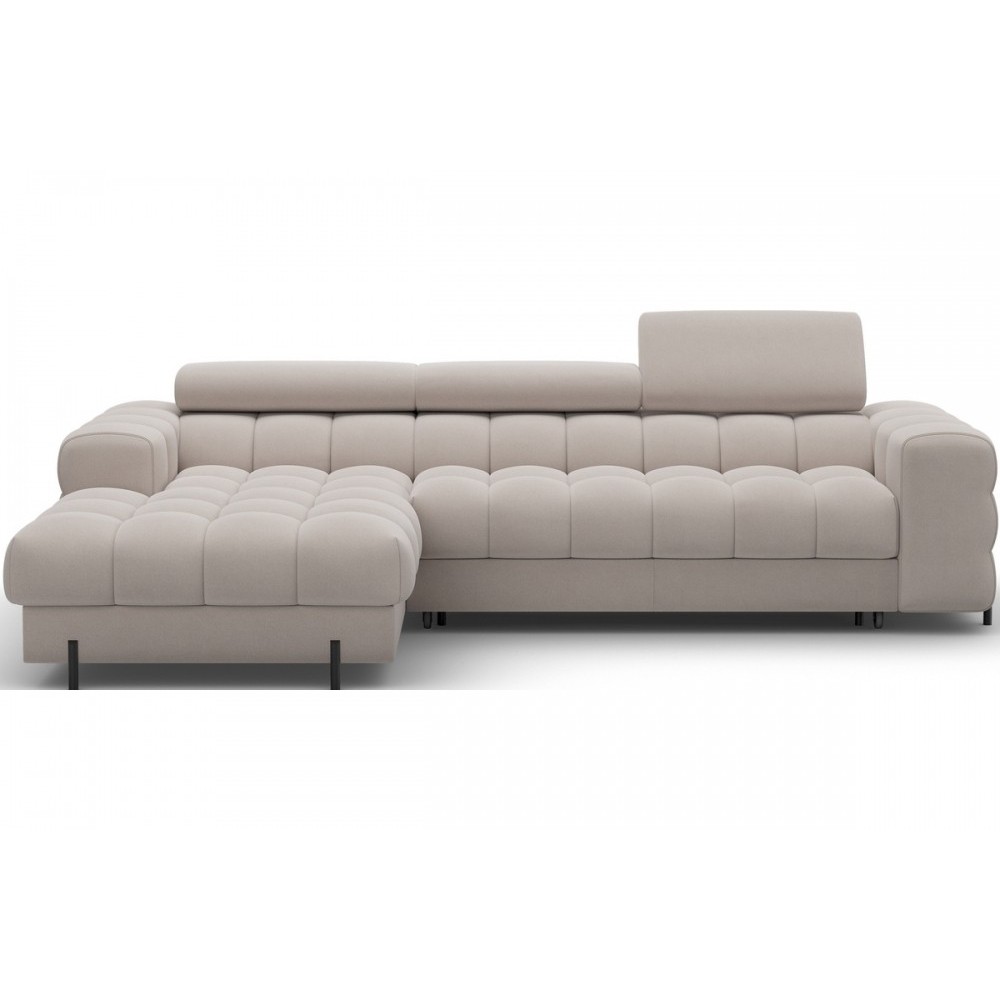 Canapé d'angle convertible FELIX VELOURS en velours beige 5 places, angle gauche (vu de face) Canapé d'angle convertible FELIX VELOURS en velours beige 5 places, angle gauche (vu de face)