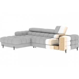 Canapé d'angle convertible FELIX VELOURS en velours beige 5 places, angle gauche (vu de face)