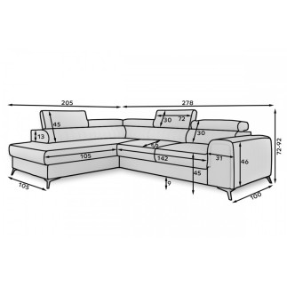- Canapé d'angle convertible LARRY TISSU gris foncé 5 places angle gauche (vu de face)