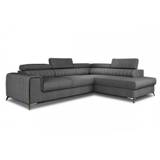 Canapé d'angle convertible - LARRY TISSU gris foncé, 5 places, angle droit (vu de face)