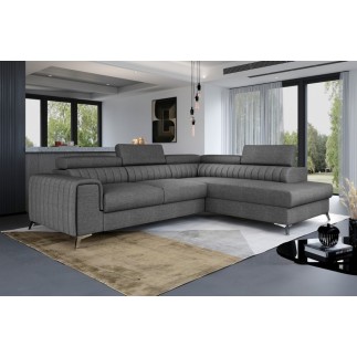 Canapé d'angle convertible - LARRY TISSU gris foncé, 5 places, angle droit (vu de face)