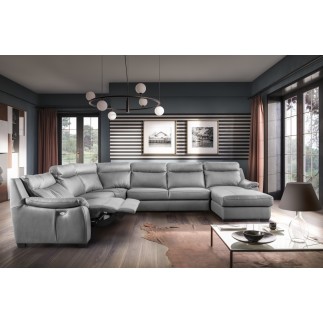 1er paiement de la commande: Canapé d'angle relax et convertible en cuir épais de luxe italien avec relax électrique, 8 places B