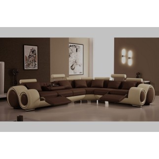 Canapé d'angle en cuir italien : 5/6 places PETIT EXCELIA, chocolat et beige, angle droit