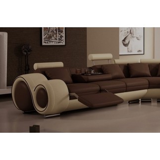 Canapé d'angle en cuir italien : 5/6 places PETIT EXCELIA, chocolat et beige, angle droit