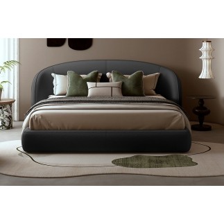 Lit design en cuir de luxe LUXO, avec sommier à lattes offert, noir, 160x200
