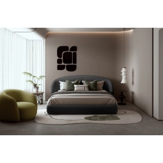 Lit design en cuir de luxe LUXO, avec sommier à lattes offert, noir, 160x200