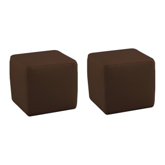 Ensemble de 2 poufs carrés en cuir, chocolat.