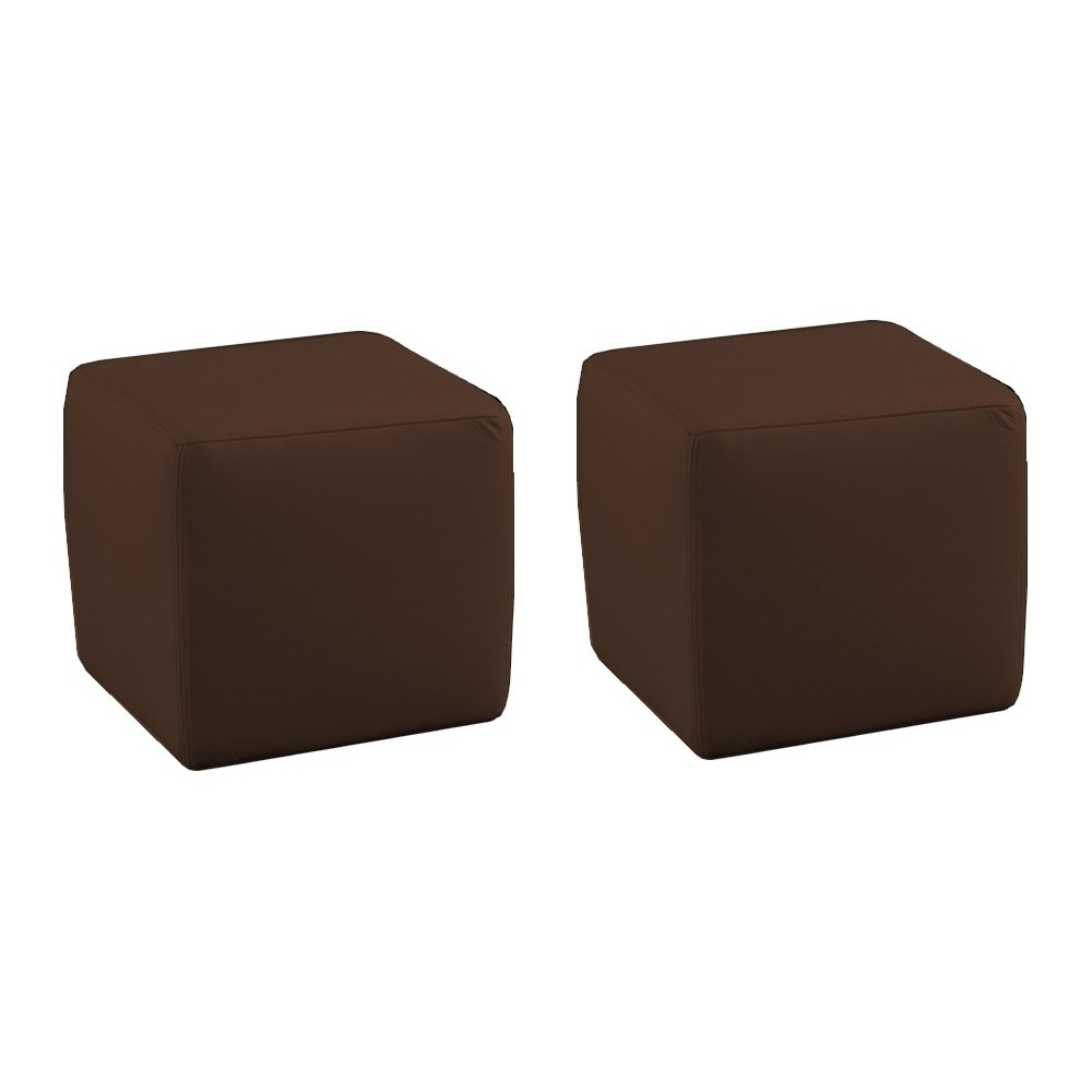 Ensemble de 2 poufs carrés en cuir, chocolat.