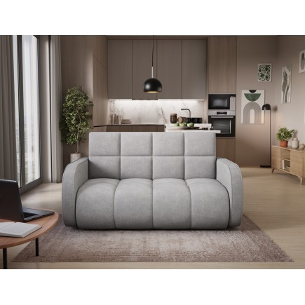 Canapé 2 places convertible tissu doux, gris, coffre, DEVON