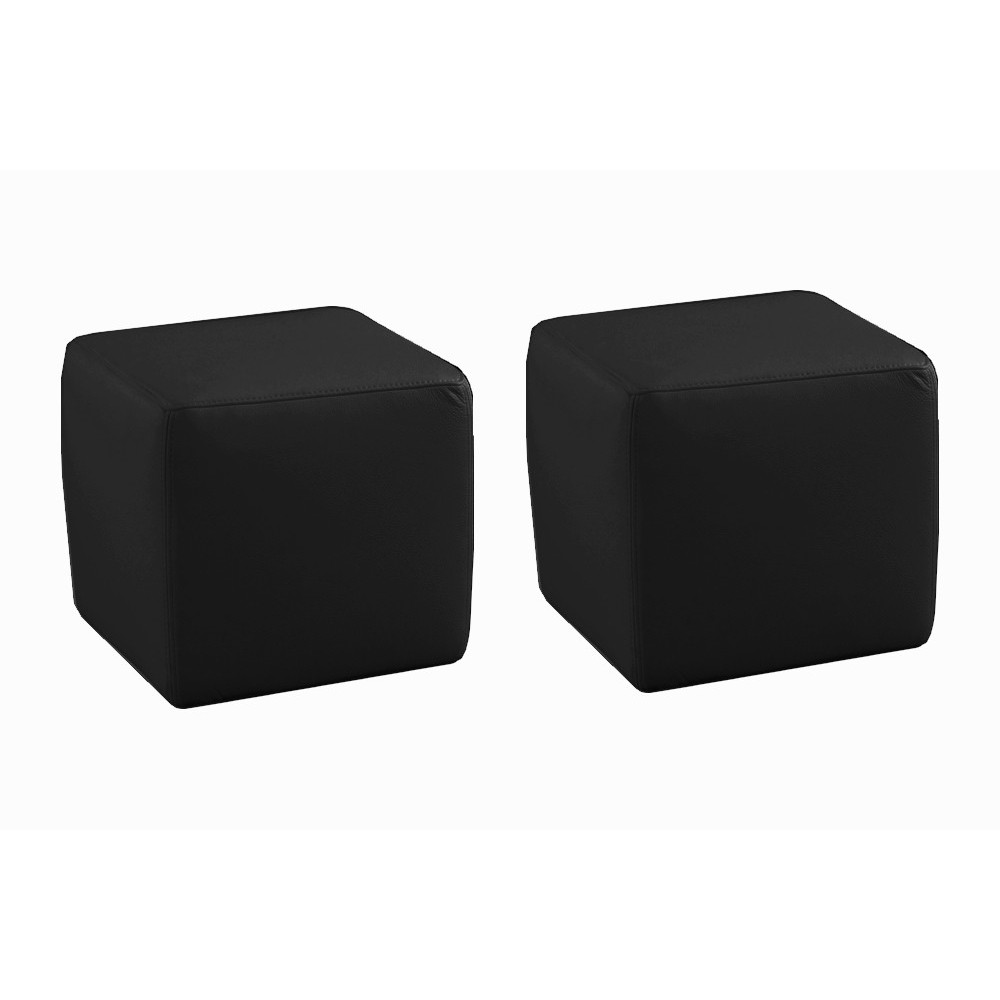 Ensemble de 2 poufs carrés en cuir, noir, Gris clair