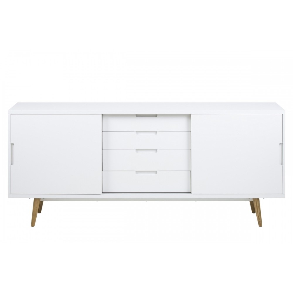 Bahut tendance blanc laqué brillant, ELMA, bois