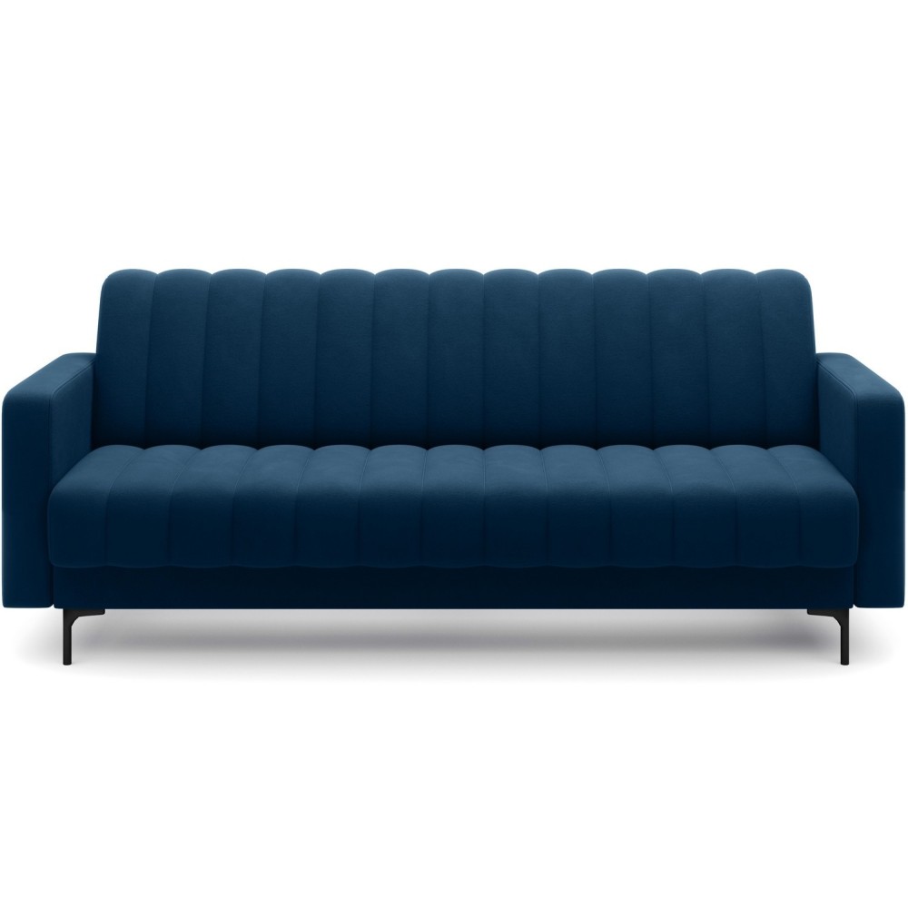 Canapé 3 places convertible velours luxe bleu foncé, coffre, RONSARD