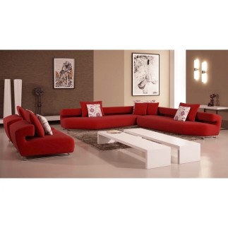 Ensemble cuir italien canapé d'angle et 2 fauteuils PARMA rouge