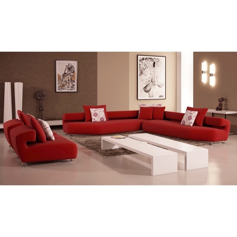 Ensemble cuir italien canapé d'angle et 2 fauteuils PARMA rouge