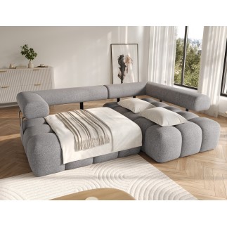 Canapé d'angle convertible en tissu luxe gris 5 places LEONI