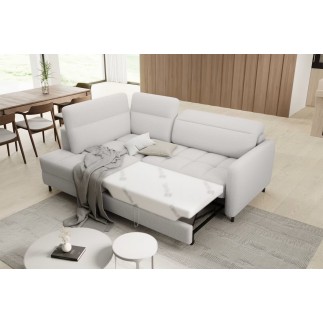 Canapé d'angle convertible en tissu bouclette blanc cassé luxe 3 places BARTOLI