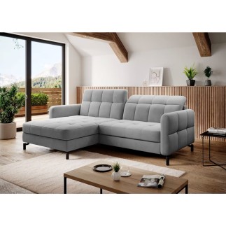 Canapé d'angle convertible en velours gris luxe 3-4 places LORO, angle gauche (vu de face)