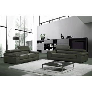 Ensemble composé d'un canapé 3 places et d'un canapé 2 places en cuir luxe italien, ALONSO, gris foncé