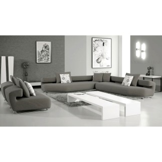 Ensemble cuir italien : un canapé d'angle et 2 fauteuils PARMA gris clair
