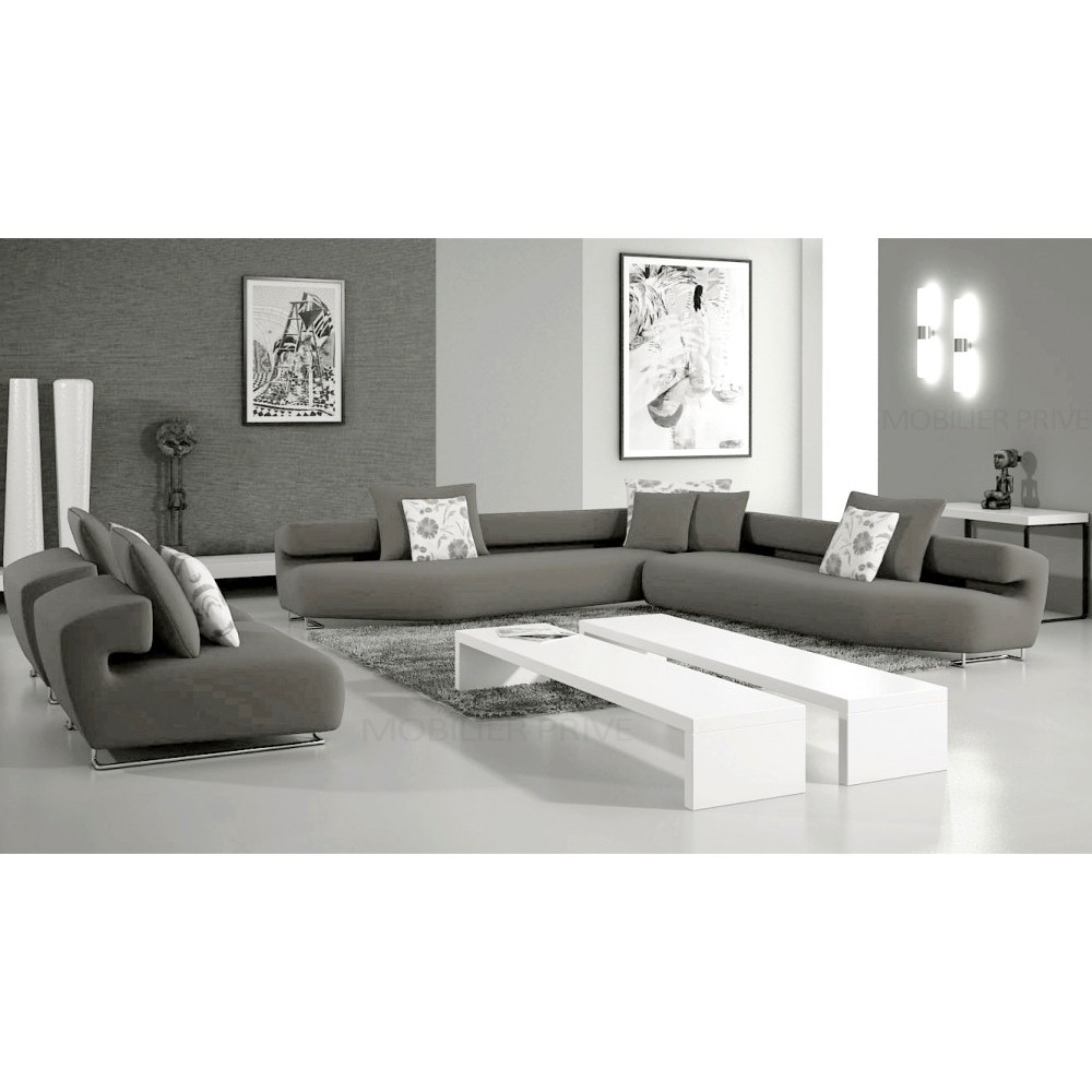 Ensemble cuir italien : un canapé d'angle et 2 fauteuils PARMA gris clair