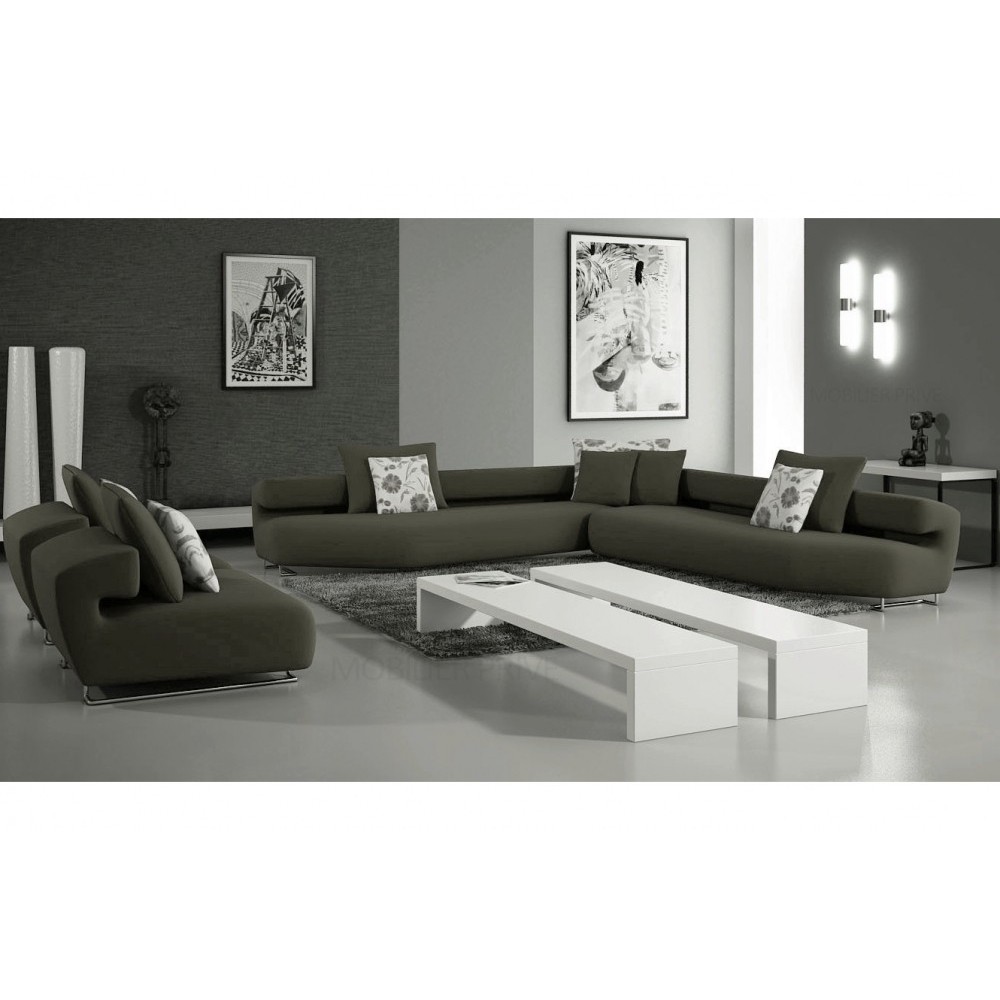 Ensemble cuir italien : un canapé d'angle et 2 fauteuils PARMA gris foncé