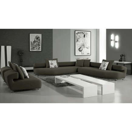 Ensemble cuir italien : un canapé d'angle et 2 fauteuils PARMA gris foncé