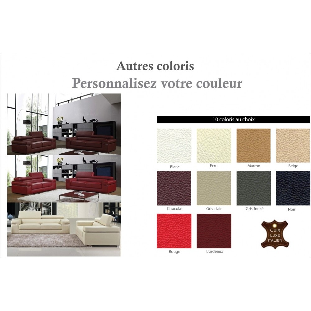 Ensemble composé d'un canapé 3 places et d'un canapé 2 places en cuir luxe italien, ALONSO, couleur personnalisée