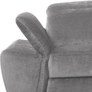 Canapé d'angle avec relax électrique tissu bouclette sensation velours, 5/6 places SINATRA, gris, angle droit