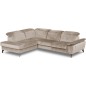 Canapé d'angle avec relax électrique tissu bouclette sensation velours, 5/6 places SINATRA, beige foncé, angle gauche