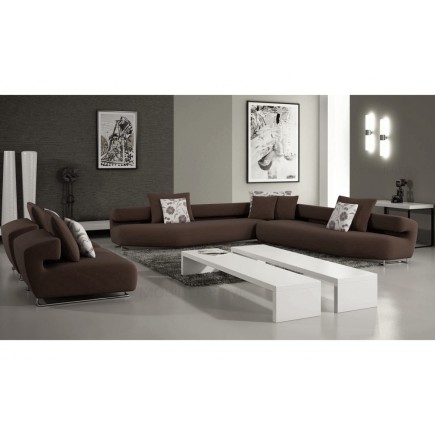 Ensemble cuir italien : un canapé d'angle et 2 fauteuils PARMA chocolat