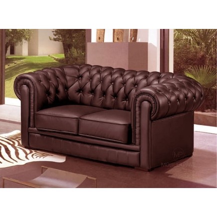 Ensemble 3+2+1, canapé 3 places et canapé 2 places et fauteuil 1 place en cuir luxe italien CHESTERFIELD, chocolat