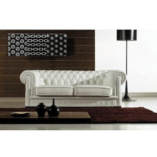 Ensemble 3+2+1, canapé 3 places et canapé 2 places et fauteuil 1 place en cuir luxe italien CHESTERFIELD, blanc