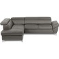 Canapé d'angle convertible en cuir italien luxe 5 places, MEMEZO, coffre, gris foncé, angle gauche