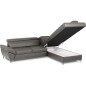 Canapé d'angle convertible en cuir italien luxe 5 places, MEMEZO, coffre, gris foncé, angle droit