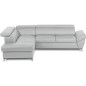 Canapé d'angle convertible en cuir italien luxe 5 places, MEMEZO, coffre, gris clair, angle gauche