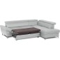 Canapé d'angle convertible en cuir italien luxe 5 places, MEMEZO, coffre, gris clair, angle droit