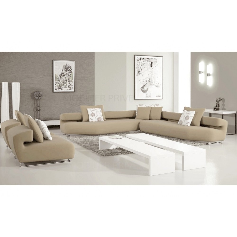 Ensemble cuir italien composé d'un canapé d'angle et de 2 fauteuils PARMA, beige