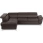 Canapé d'angle convertible en cuir italien luxe 5 places, MEMEZO, coffre, CHOCOLAT, angle gauche