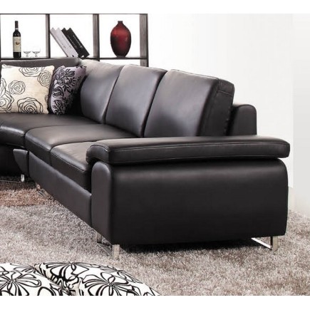 Canapé d'angle en cuir luxe italien 6 places BIARRITZ, noir