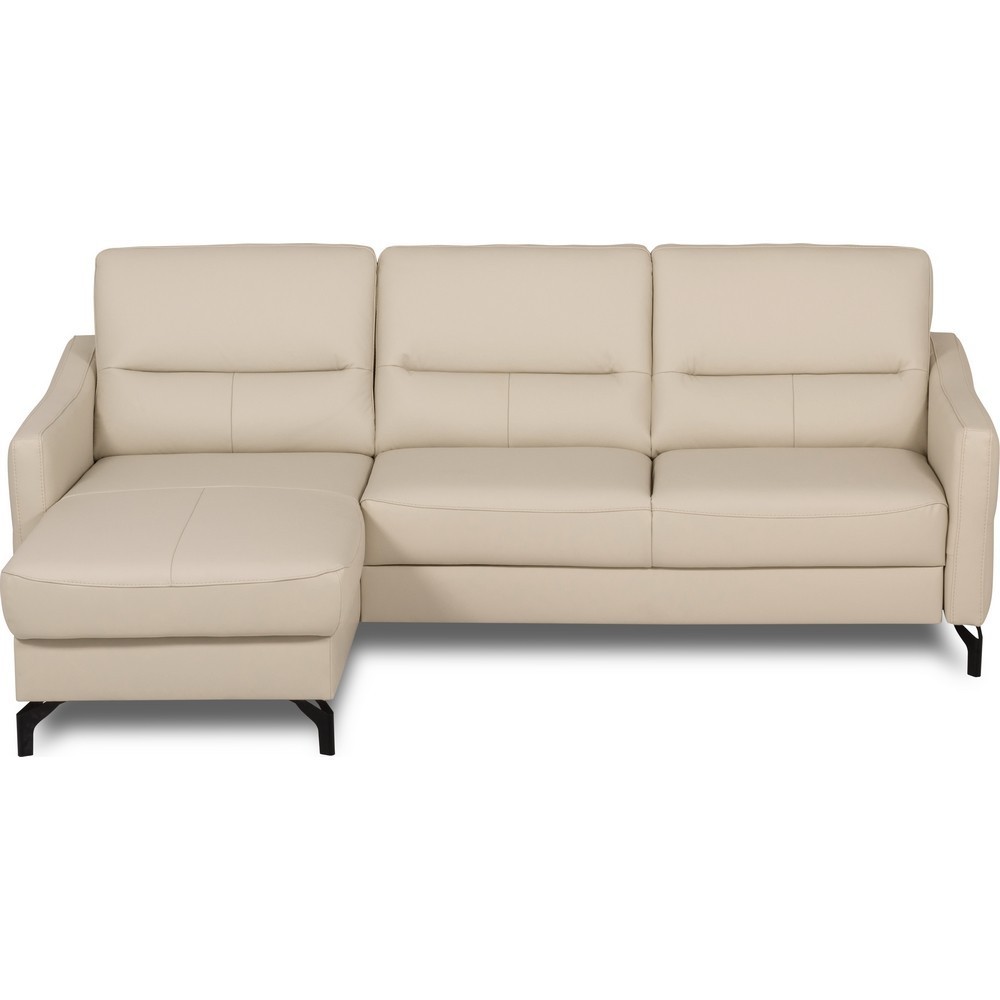 Canapé d'angle convertible en cuir italien luxe 5 places, FARINI, coffre, beige, angle gauche